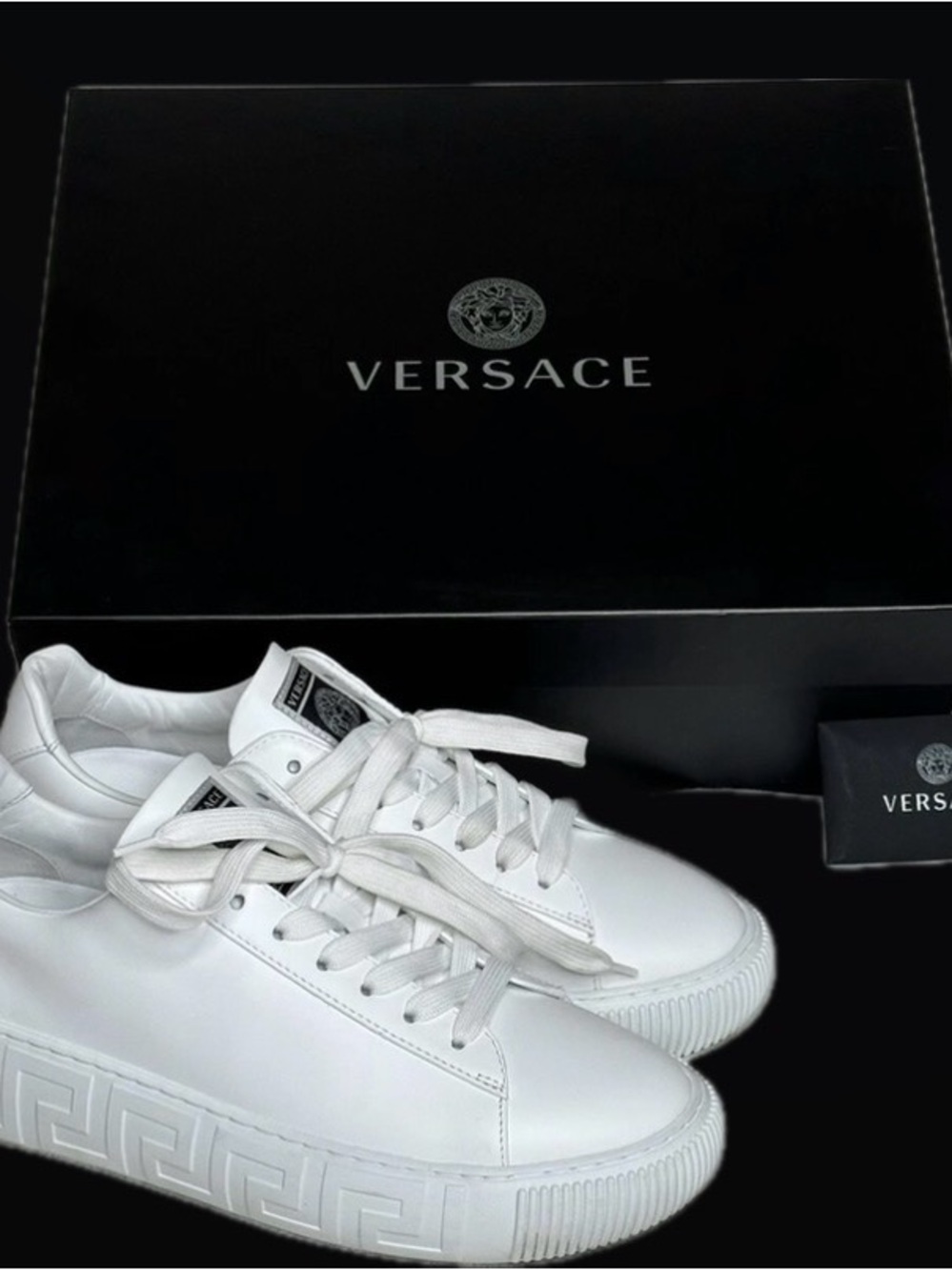 Versace Greca White Leather Low-Top Sneakers with Embossed Greek Key Sole